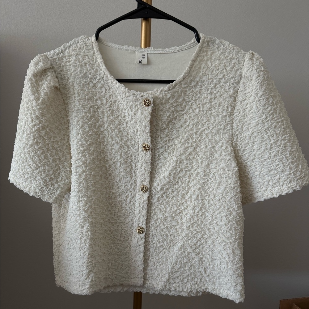 Textured Cream Short Sleeve Top